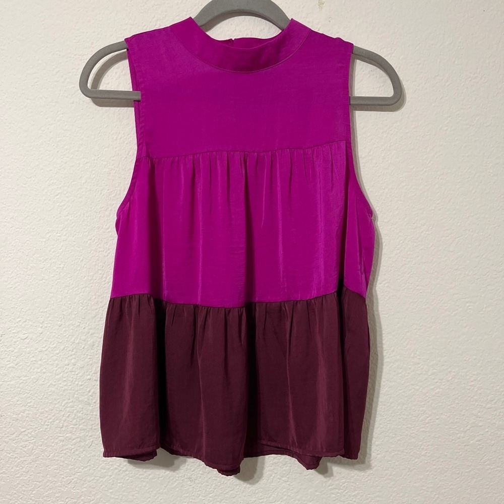 Banana Republic Colorblock Tiered Sleeveless Blouse S Barbiecore Chic Top - Picture 2 of 7